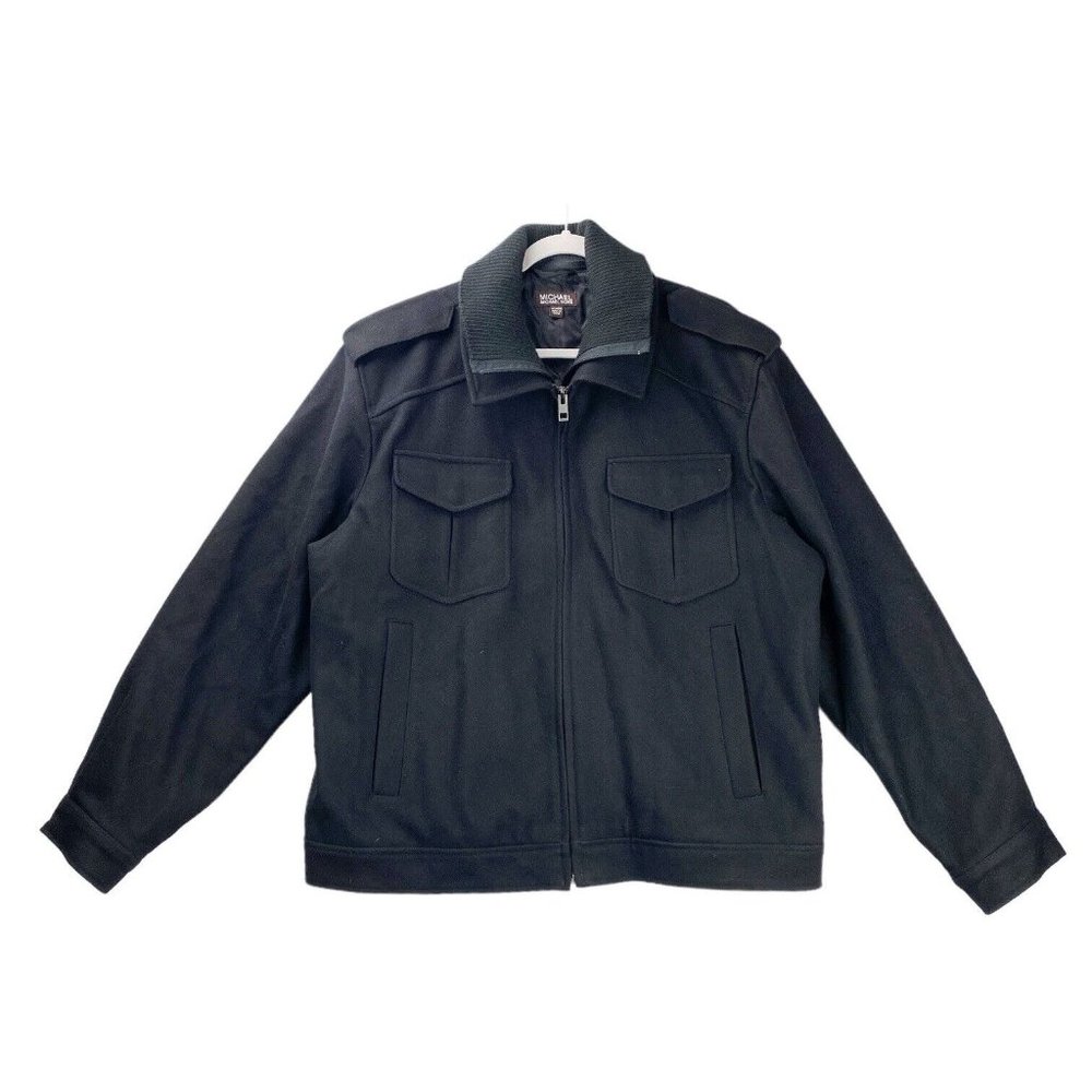 Michael Kors Wool Blend Jacket Black Full Zip Mens Size XL